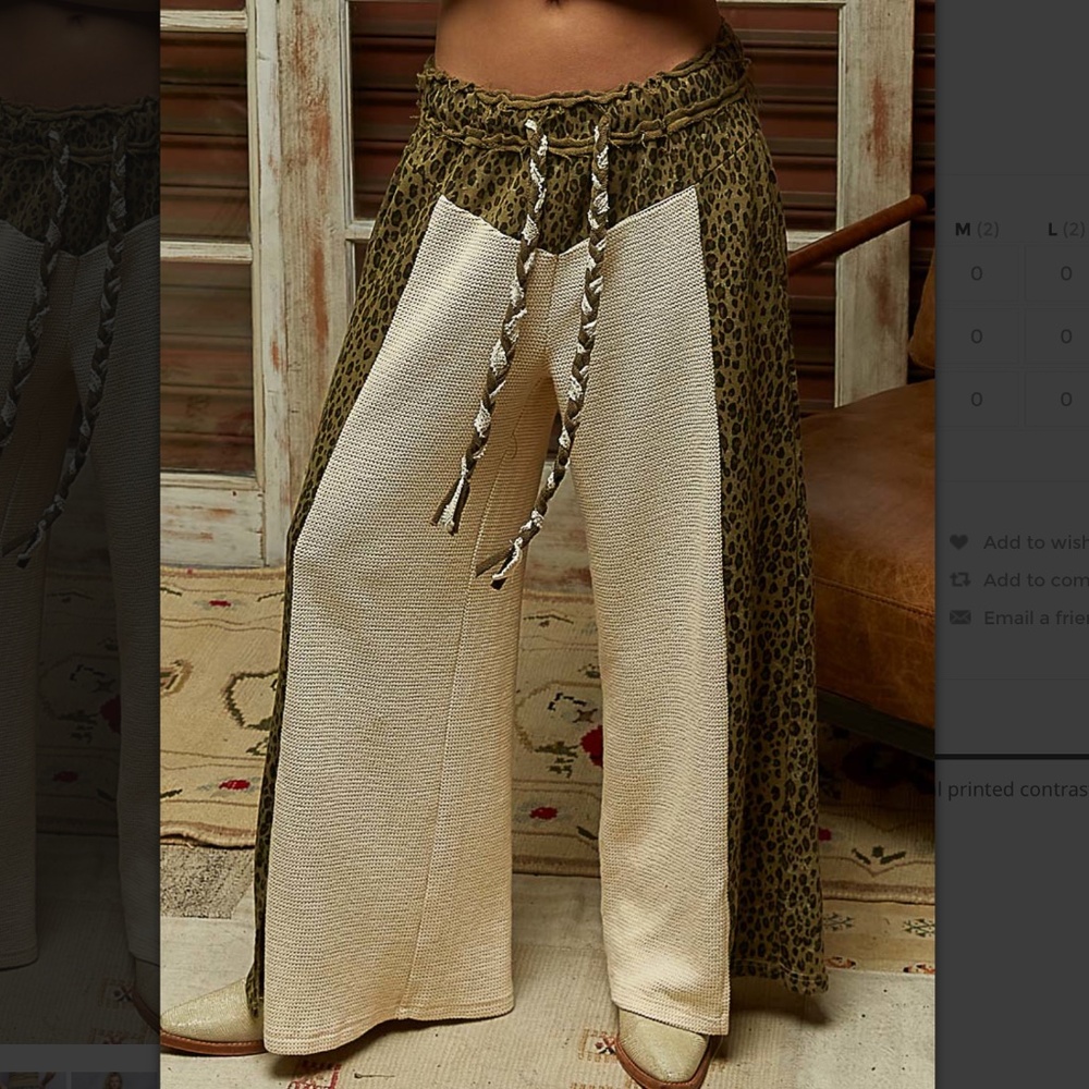 POL Thermal Cream and Camo Printed Contrast Wide Leg Pants